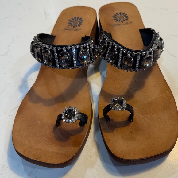Yellow Box Leather Upper Rhinestone Embellished Sandals Boho chic Women Size 8.5 - Picture 11 of 11